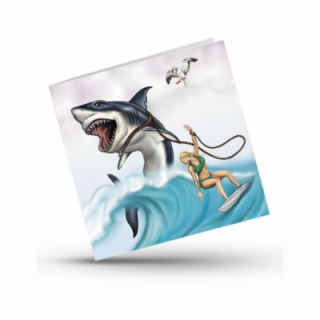 Wenskaart - Shark Surfing