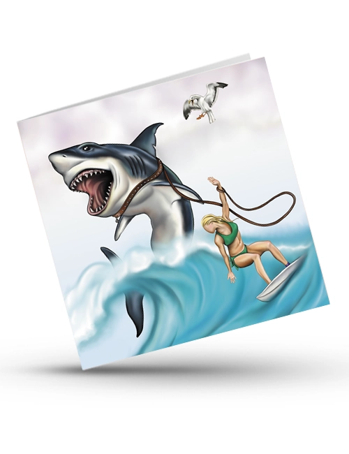 Greeting Card - Shark Surfing